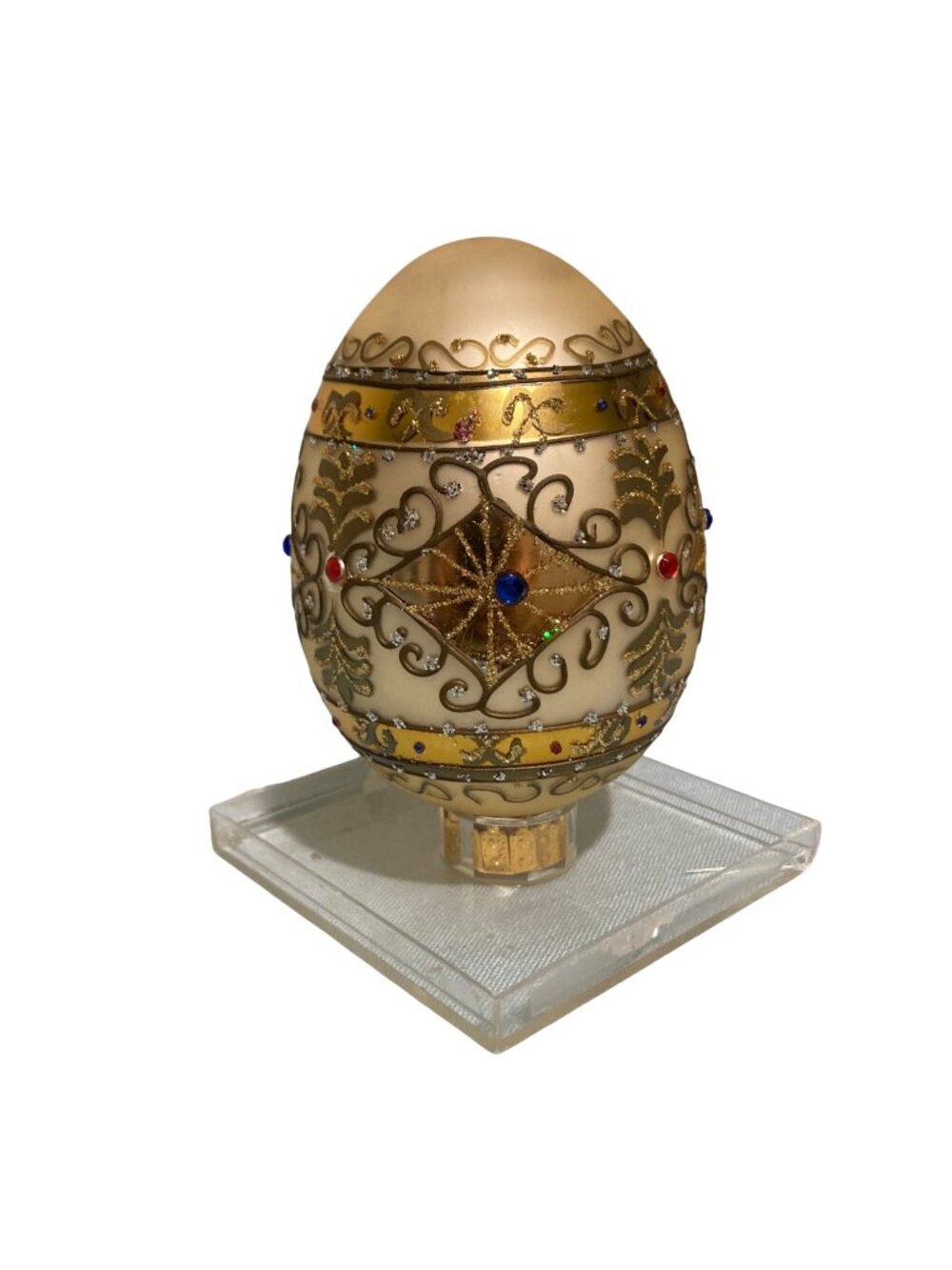 Vintage Christmas Jeweled Glass Egg Shaped Tree Ornament